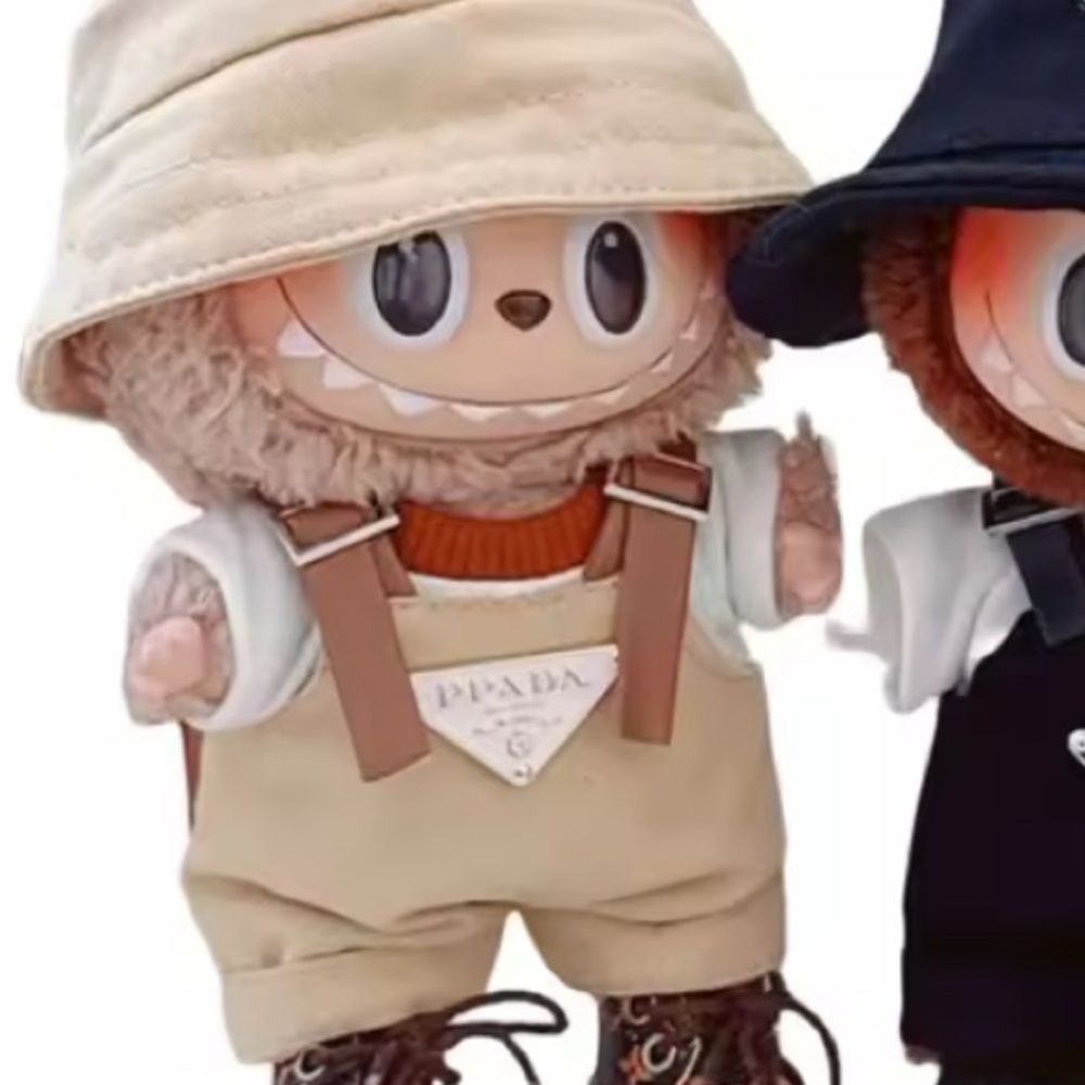 Labubu PRADA Tan overall outfit with hat (no doll)